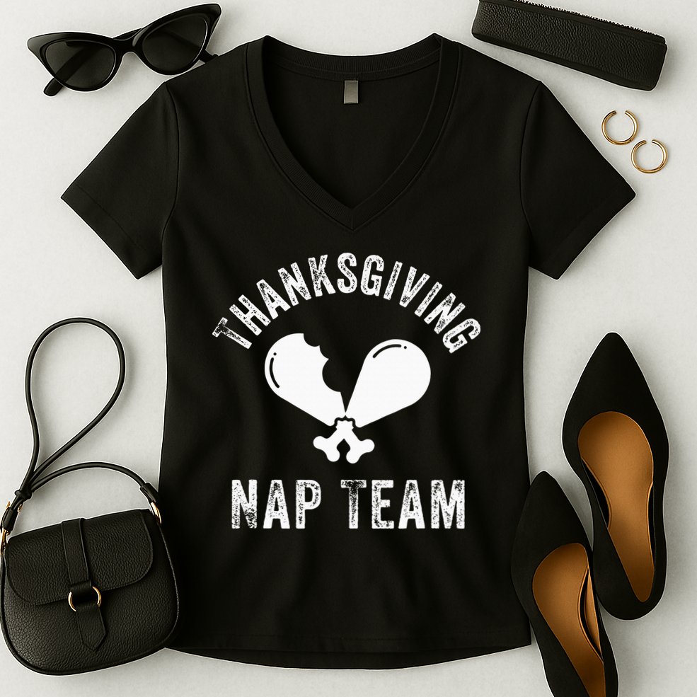Thanksgiving Nap Team Funny Thanksgiving Turkey Day Family Women's V-Neck T-Shirt