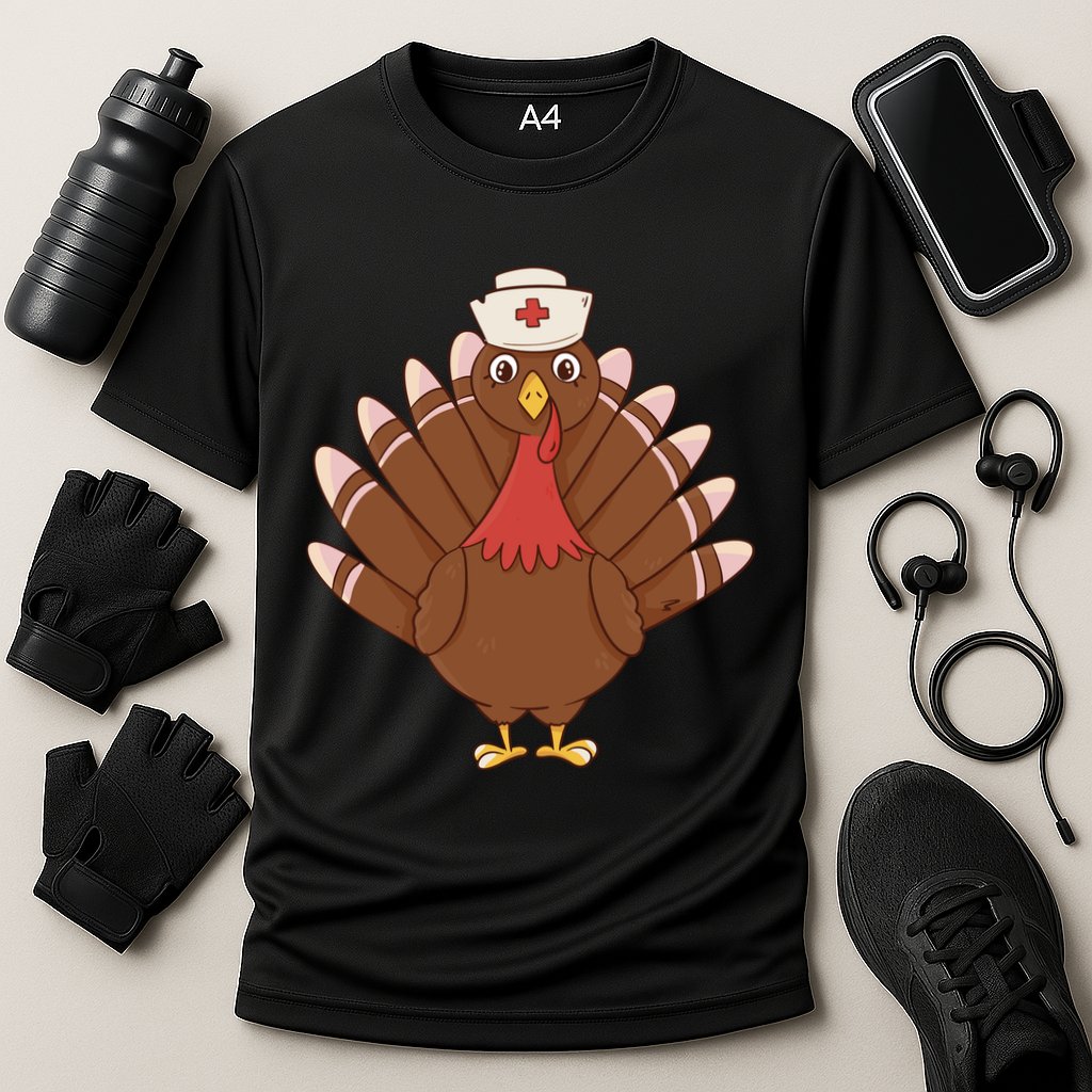 Turkey Nurse Thanksgiving Cooling Performance Crew T-Shirt