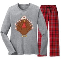 Turkey Nurse Thanksgiving Women's Long Sleeve Flannel Pajama Set 