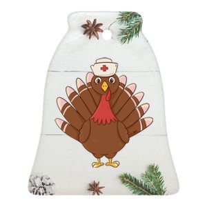 Turkey Nurse Thanksgiving Ceramic Bell Ornament