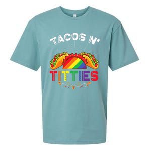 Tacos N Titties Funny LGBTQ Lesbians Pride Month Graphic Sueded Cloud Jersey T-Shirt