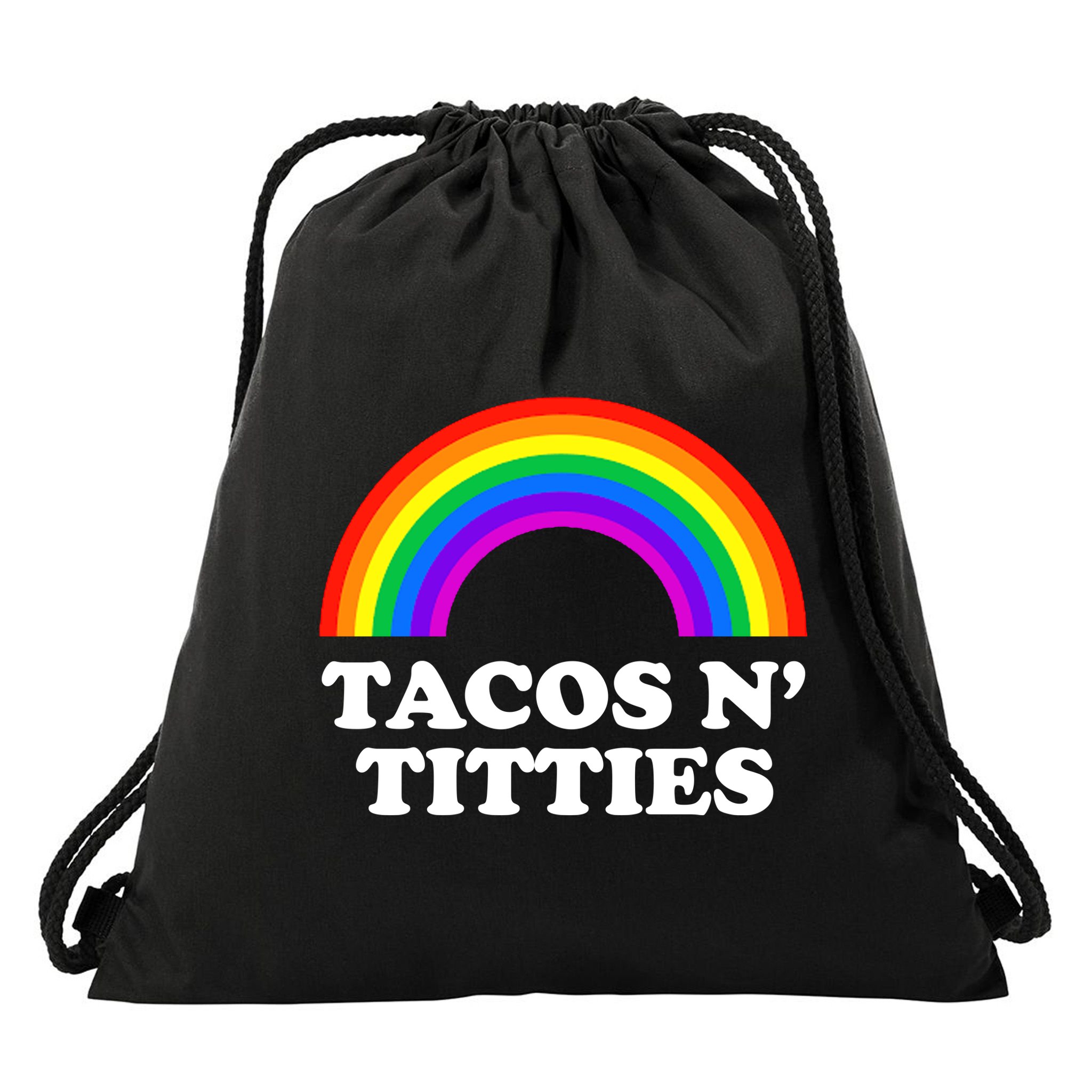 Tacos N Titties LGBT Rainbow Gay Pride Drawstring Bag