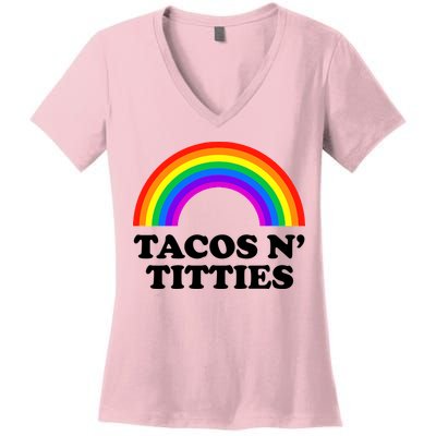 Tacos N Titties LGBT Rainbow Gay Pride Women's V-Neck T-Shirt