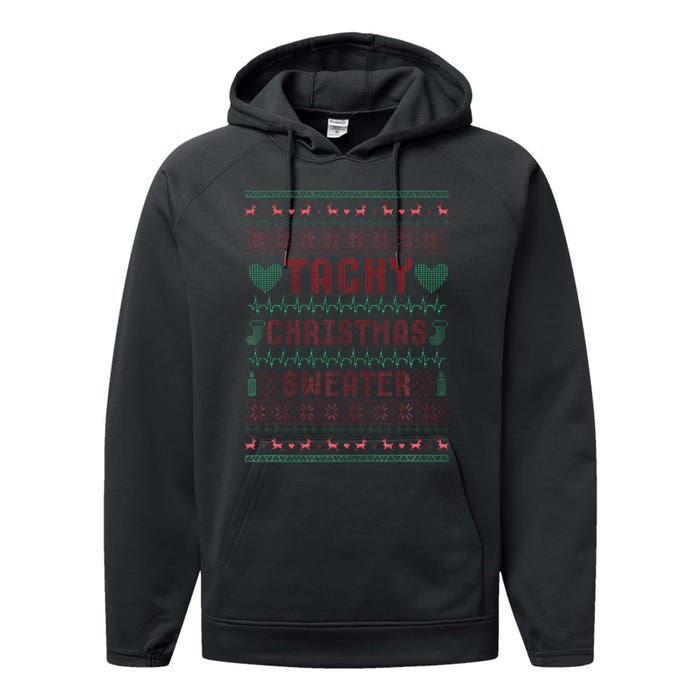 Tachy Nurse Ugly Christmas Sweater Medical Cardiac Icu Xmas Performance Fleece Hoodie