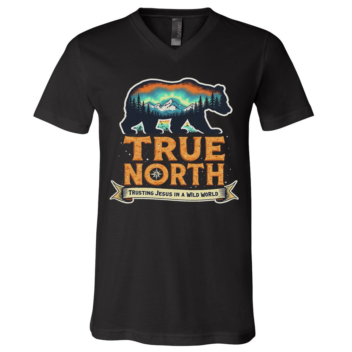 True North Vbs 2025 Christian Trusting Jesus Wilderness V-Neck T-Shirt