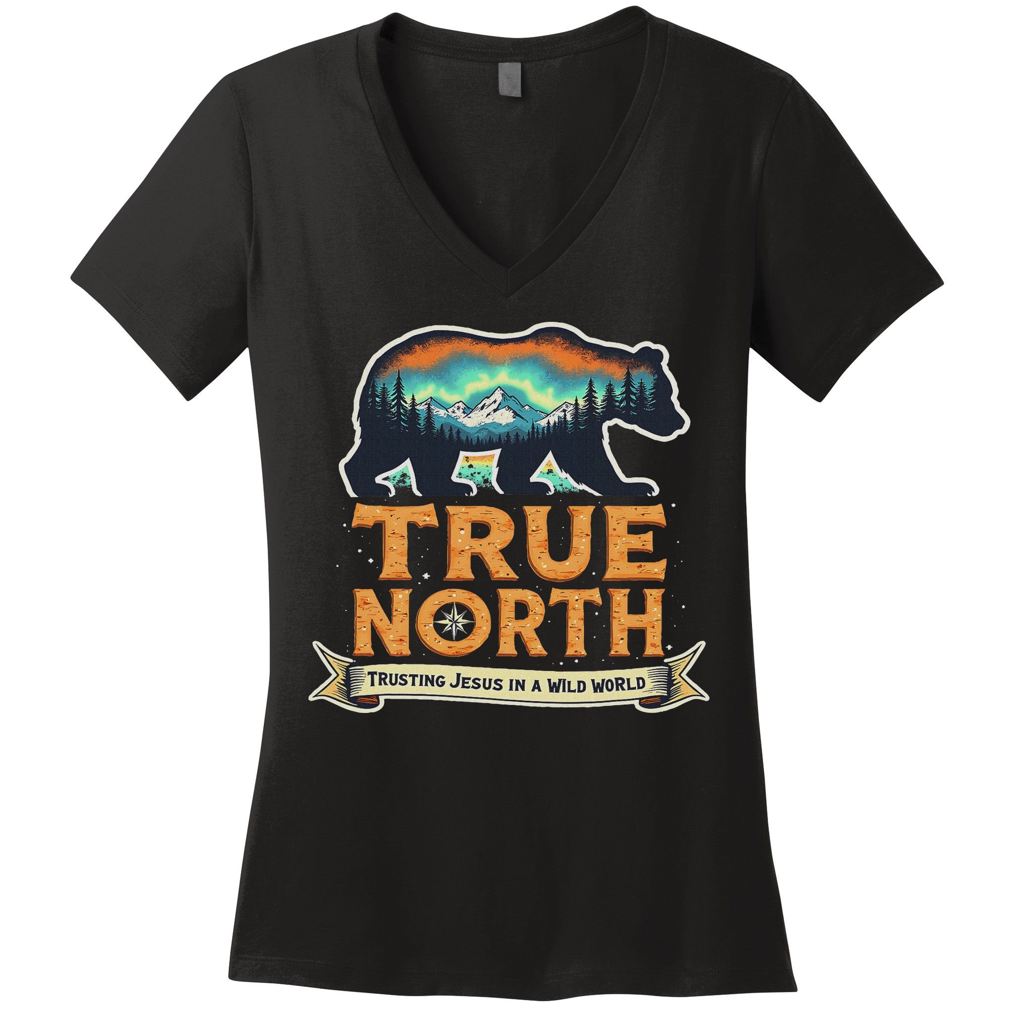True North Vbs 2025 Christian Trusting Jesus Wilderness Women's V-Neck T-Shirt