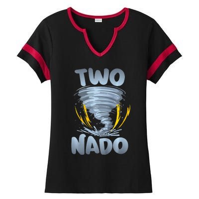 Two Nado Warning 2nd Birthday Tornado Themed Birthday Ladies Halftime Notch Neck Tee