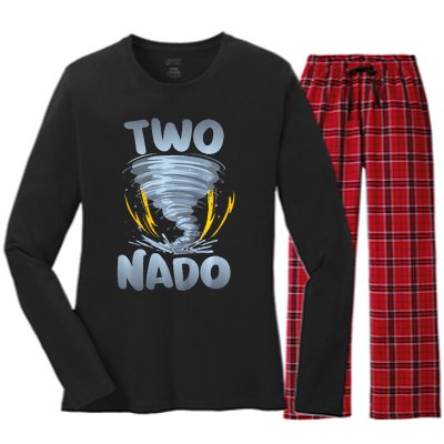 Two Nado Warning 2nd Birthday Tornado Themed Birthday Women's Long Sleeve Flannel Pajama Set 