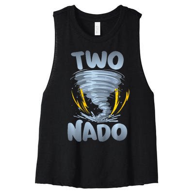 Two Nado Warning 2nd Birthday Tornado Themed Birthday Women's Racerback Cropped Tank