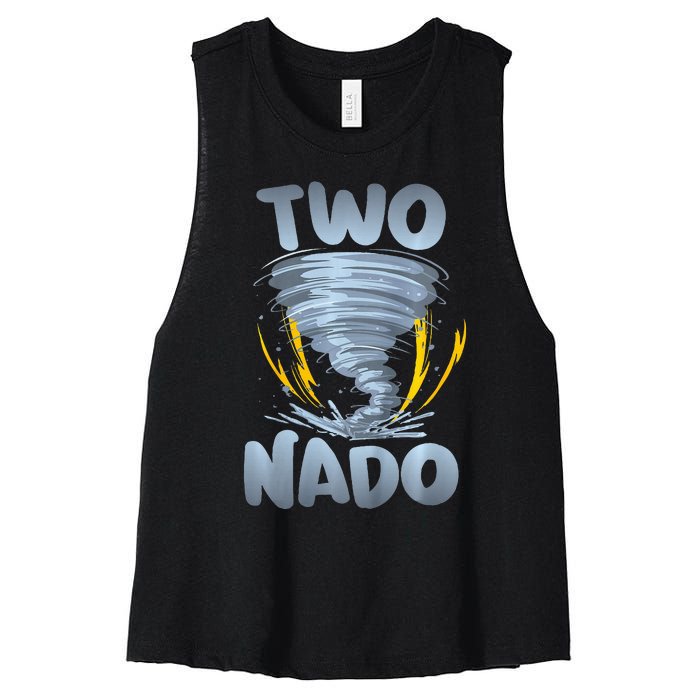 Two Nado Warning 2nd Birthday Tornado Themed Birthday Women's Racerback Cropped Tank