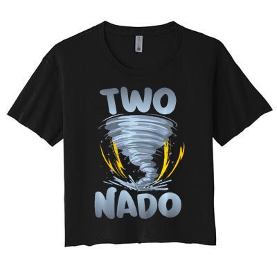 Two Nado Warning 2nd Birthday Tornado Themed Birthday Women's Crop Top Tee