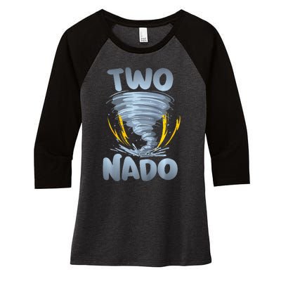 Two Nado Warning 2nd Birthday Tornado Themed Birthday Women's Tri-Blend 3/4-Sleeve Raglan Shirt