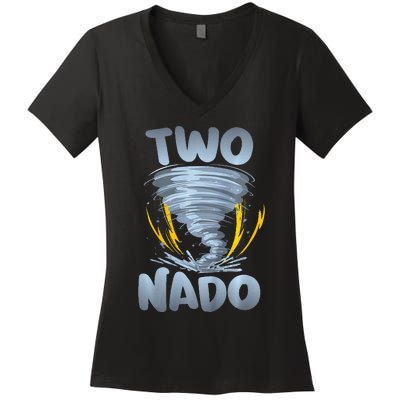 Two Nado Warning 2nd Birthday Tornado Themed Birthday Women's V-Neck T-Shirt