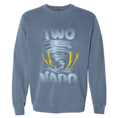 Two Nado Warning 2nd Birthday Tornado Themed Birthday Garment-Dyed Sweatshirt