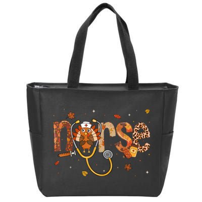 Thanksgiving Nurse Women Girl Turkey Fall Scrub Top Zip Tote Bag