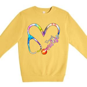 Travel Nurse Watercol Love Heart Stethoscope Rn Nurse Mom Gift Premium Crewneck Sweatshirt