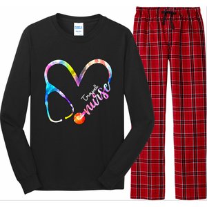 Travel Nurse Watercol Love Heart Stethoscope Rn Nurse Mom Gift Long Sleeve Pajama Set