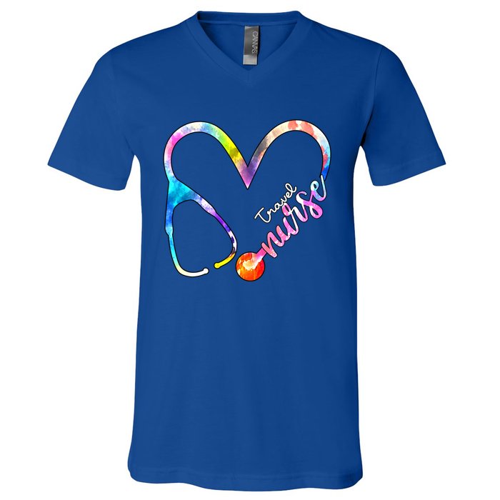 Travel Nurse Watercol Love Heart Stethoscope Rn Nurse Mom Gift V-Neck T-Shirt