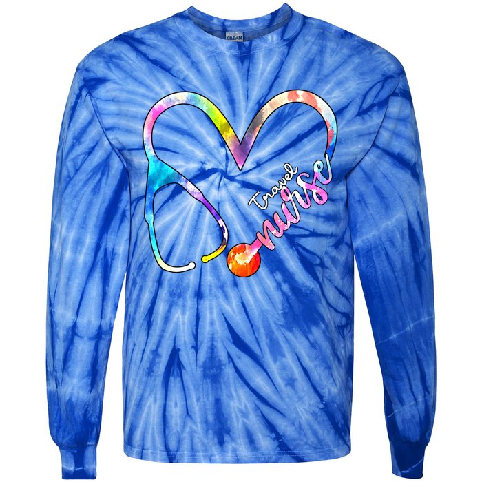 Travel Nurse Watercol Love Heart Stethoscope Rn Nurse Mom Gift Tie-Dye Long Sleeve Shirt