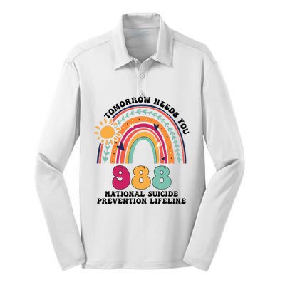 Tomorrow Needs You 988 National Suicide Prevention Lifeline Silk Touch Performance Long Sleeve Polo