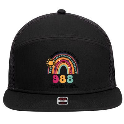 Tomorrow Needs You 988 National Suicide Prevention Lifeline 7 Panel Mesh Trucker Snapback Hat