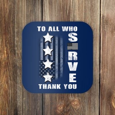 To All Who Served Thank You Coaster