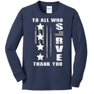 To All Who Served Thank You Kids Long Sleeve Shirt