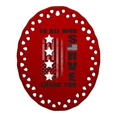 To All Who Served Thank You Ceramic Oval Ornament