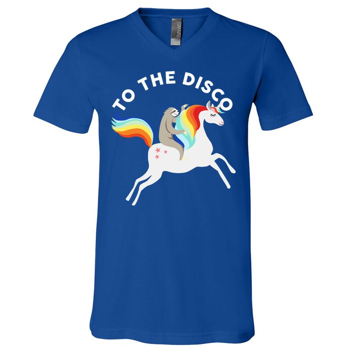 To The Disco Funny Sloth Unicorn V-Neck T-Shirt