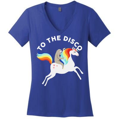 To The Disco Funny Sloth Unicorn Women's V-Neck T-Shirt