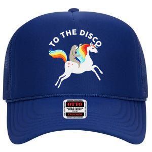 To The Disco Funny Sloth Unicorn High Crown Mesh Back Trucker Hat