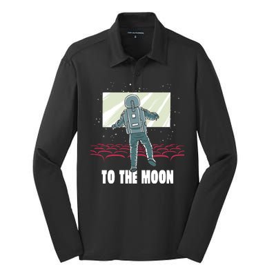 To The Moon Astronaut Movie Theatre Silk Touch Performance Long Sleeve Polo