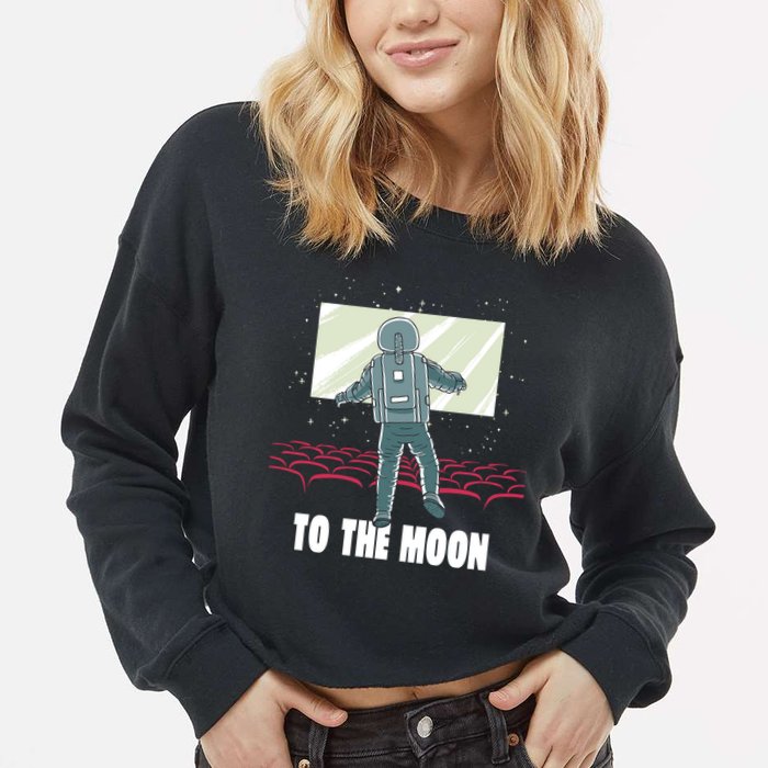 To The Moon Astronaut Movie Theatre Cropped Pullover Crew