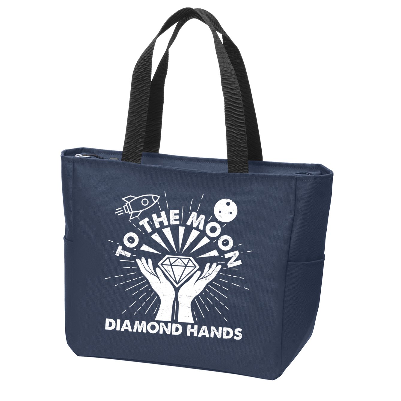 To The Moon Diamond Hands Crypto Currency Zip Tote Bag