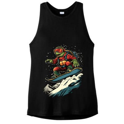 Turtle On A Snowboard Snowboarding Ladies PosiCharge Tri-Blend Wicking Tank