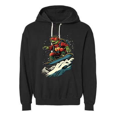 Turtle On A Snowboard Snowboarding Garment-Dyed Fleece Hoodie