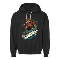 Turtle On A Snowboard Snowboarding Garment-Dyed Fleece Hoodie