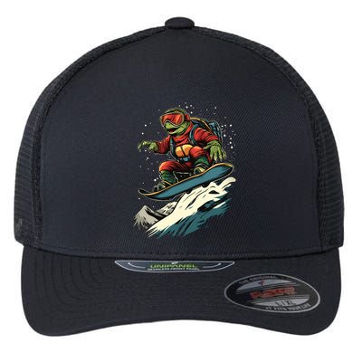 Turtle On A Snowboard Snowboarding Flexfit Unipanel Trucker Cap