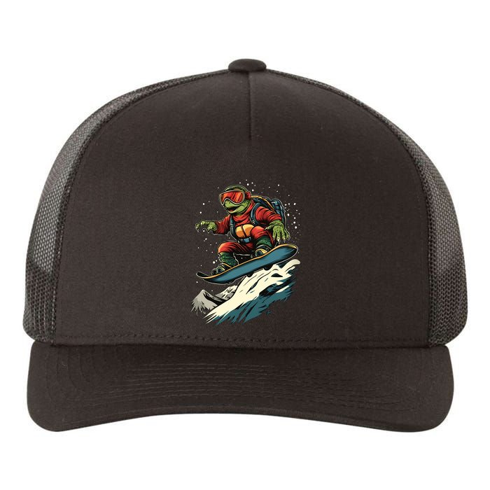 Turtle On A Snowboard Snowboarding Yupoong Adult 5-Panel Trucker Hat