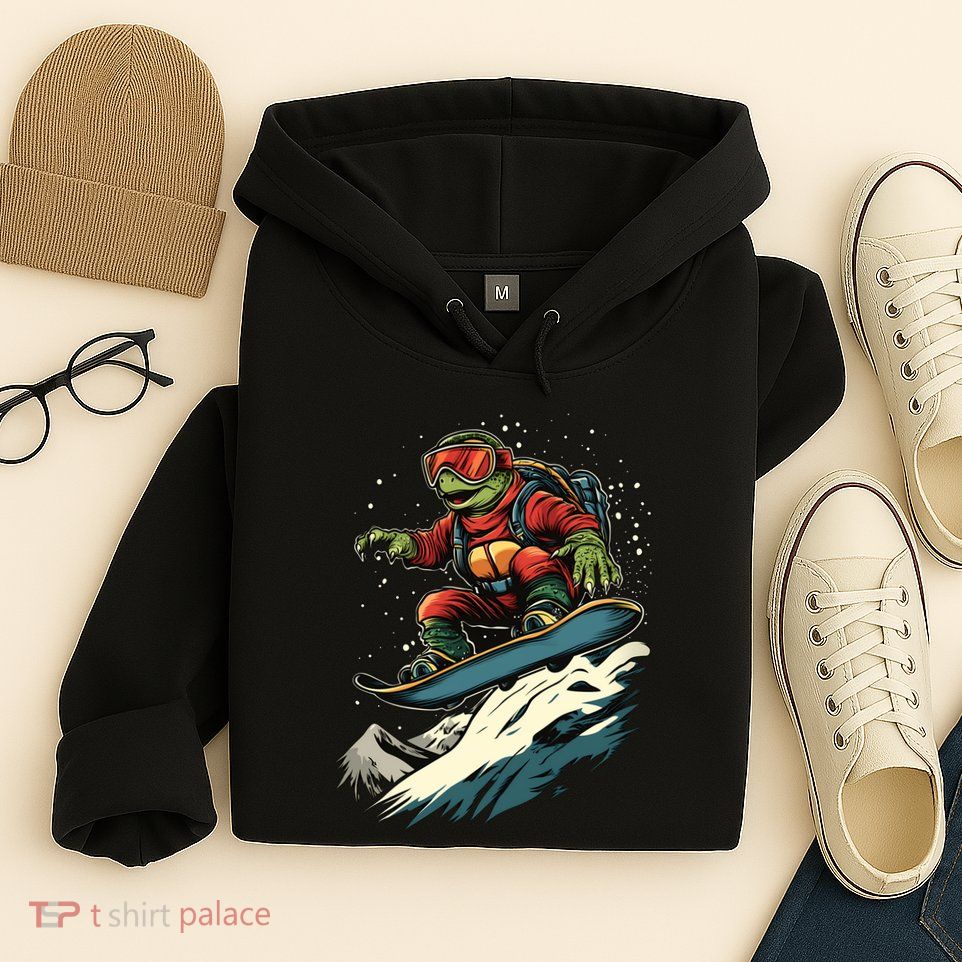 Turtle On A Snowboard Snowboarding Hoodie