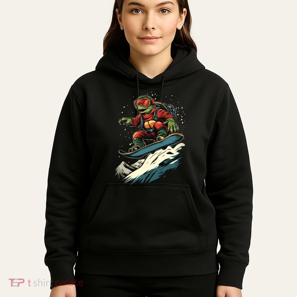Turtle On A Snowboard Snowboarding Hoodie