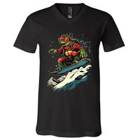 Turtle On A Snowboard Snowboarding V-Neck T-Shirt