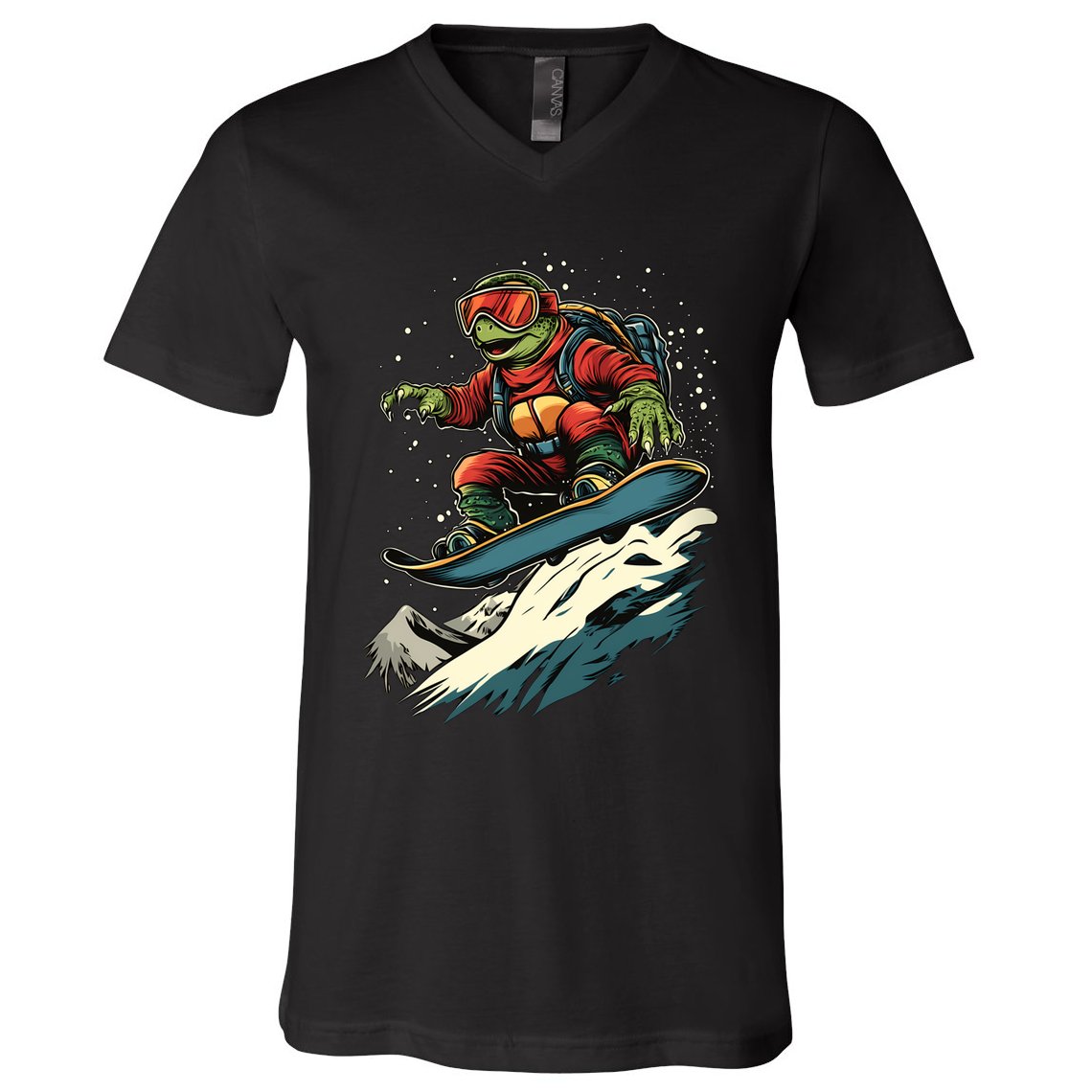 Turtle On A Snowboard Snowboarding V-Neck T-Shirt