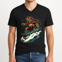 Turtle On A Snowboard Snowboarding V-Neck T-Shirt