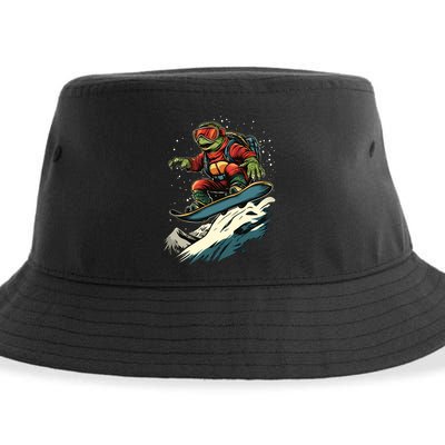 Turtle On A Snowboard Snowboarding Sustainable Bucket Hat