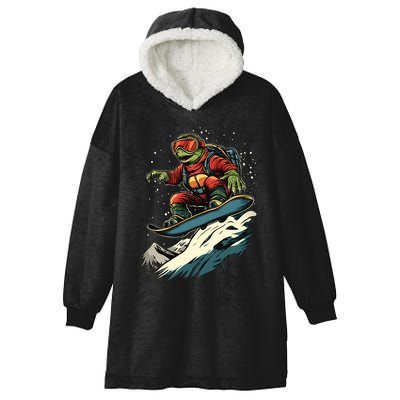 Turtle On A Snowboard Snowboarding Hooded Wearable Blanket