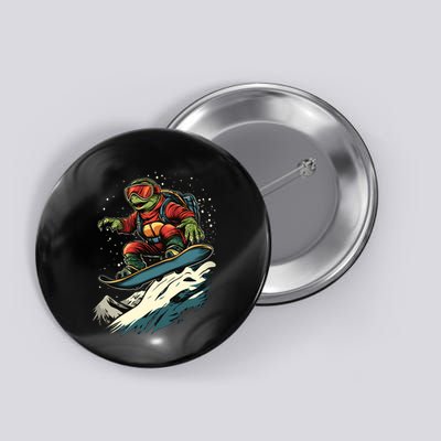 Turtle On A Snowboard Snowboarding Button