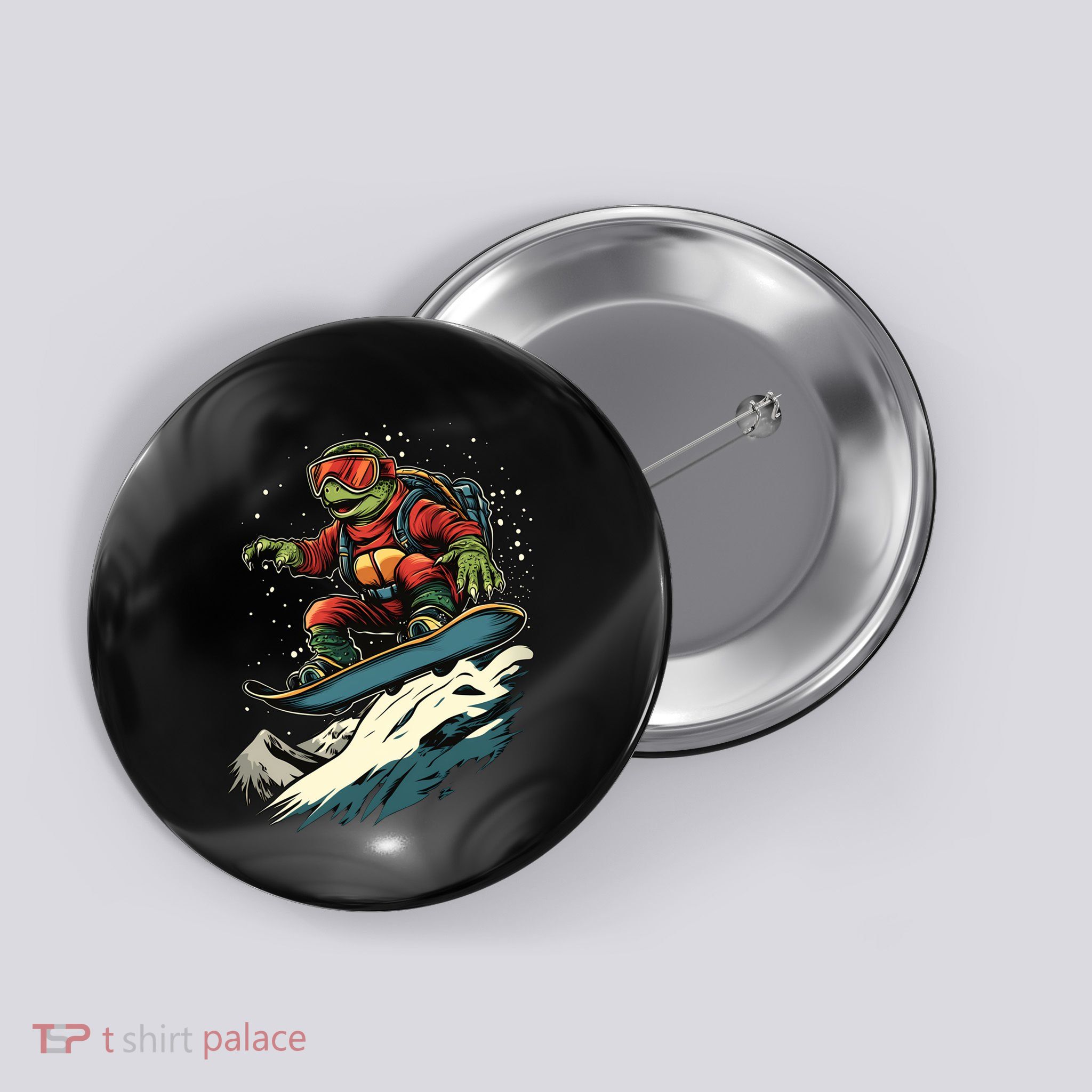Turtle On A Snowboard Snowboarding Button