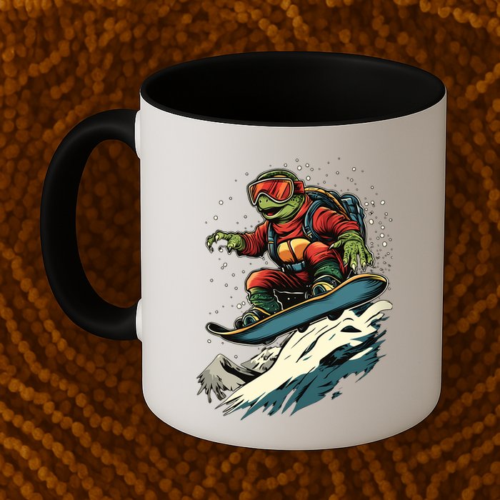 Turtle On A Snowboard Snowboarding Mug