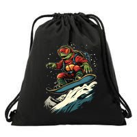 Turtle On A Snowboard Snowboarding Drawstring Bag